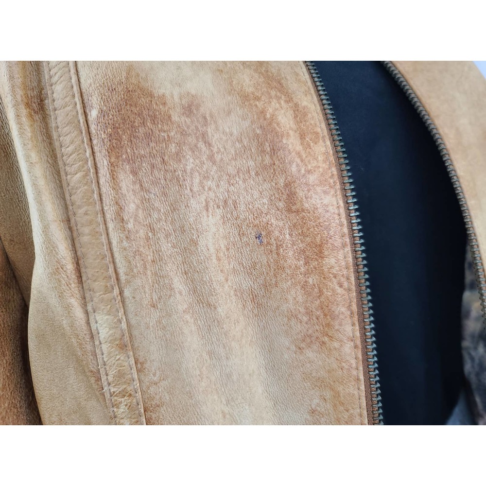 CLEAR ANGLE Women's M Jacket Soft Tan Genuine Leather Fur Trim Zip Front Luxury - Picture 10 of 10